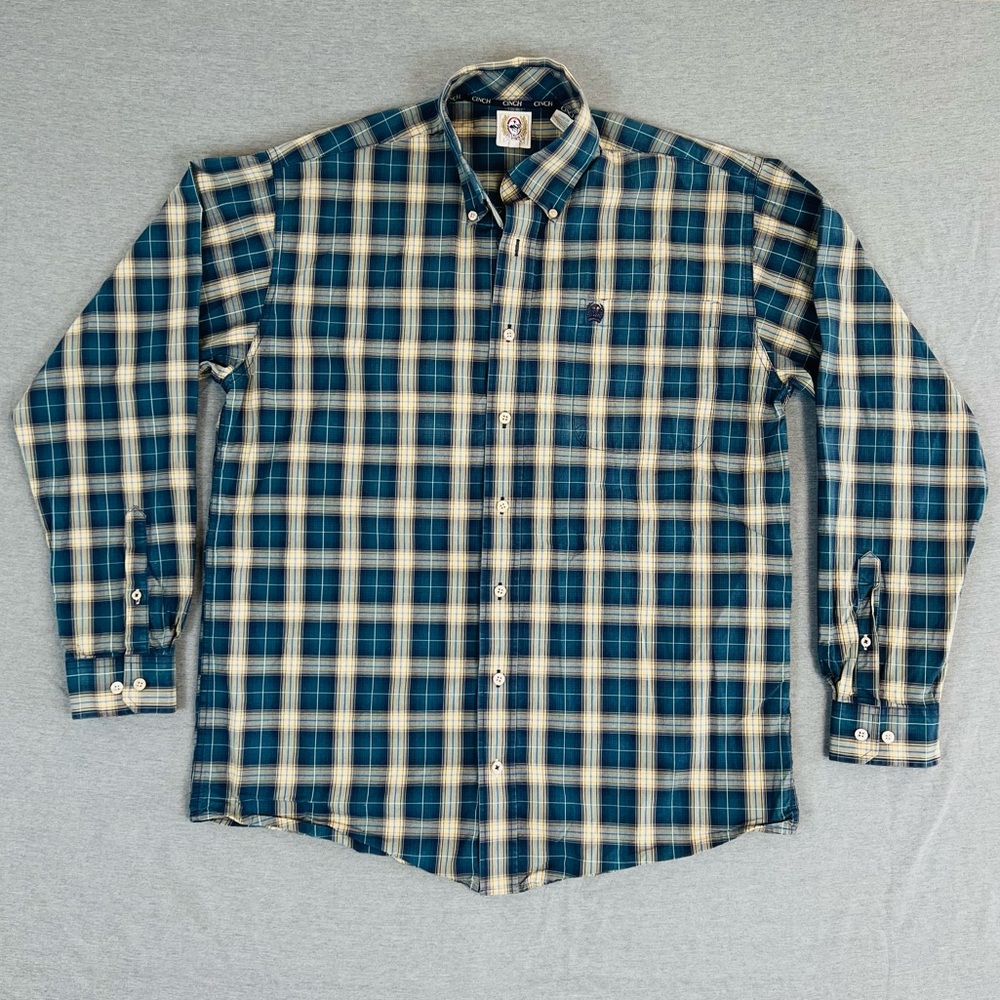 Cinch Navy and Beige Plaid Shirt
